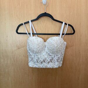 Windsor Beaded White Floral Corset Top Women’s XS